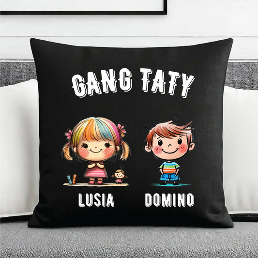 Gang Taty | Personalizowana poduszka dekoracyjna z imionami dzieci dla taty DT09 - StoryCups.pl