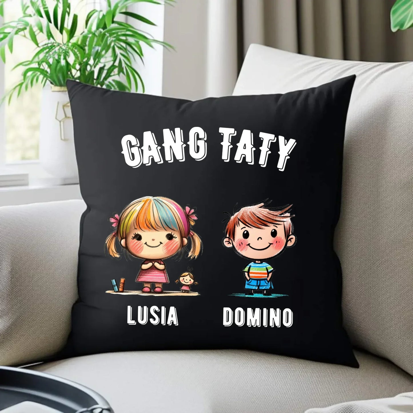 Gang Taty | Personalizowana poduszka dekoracyjna z imionami dzieci dla taty DT09 - StoryCups.pl