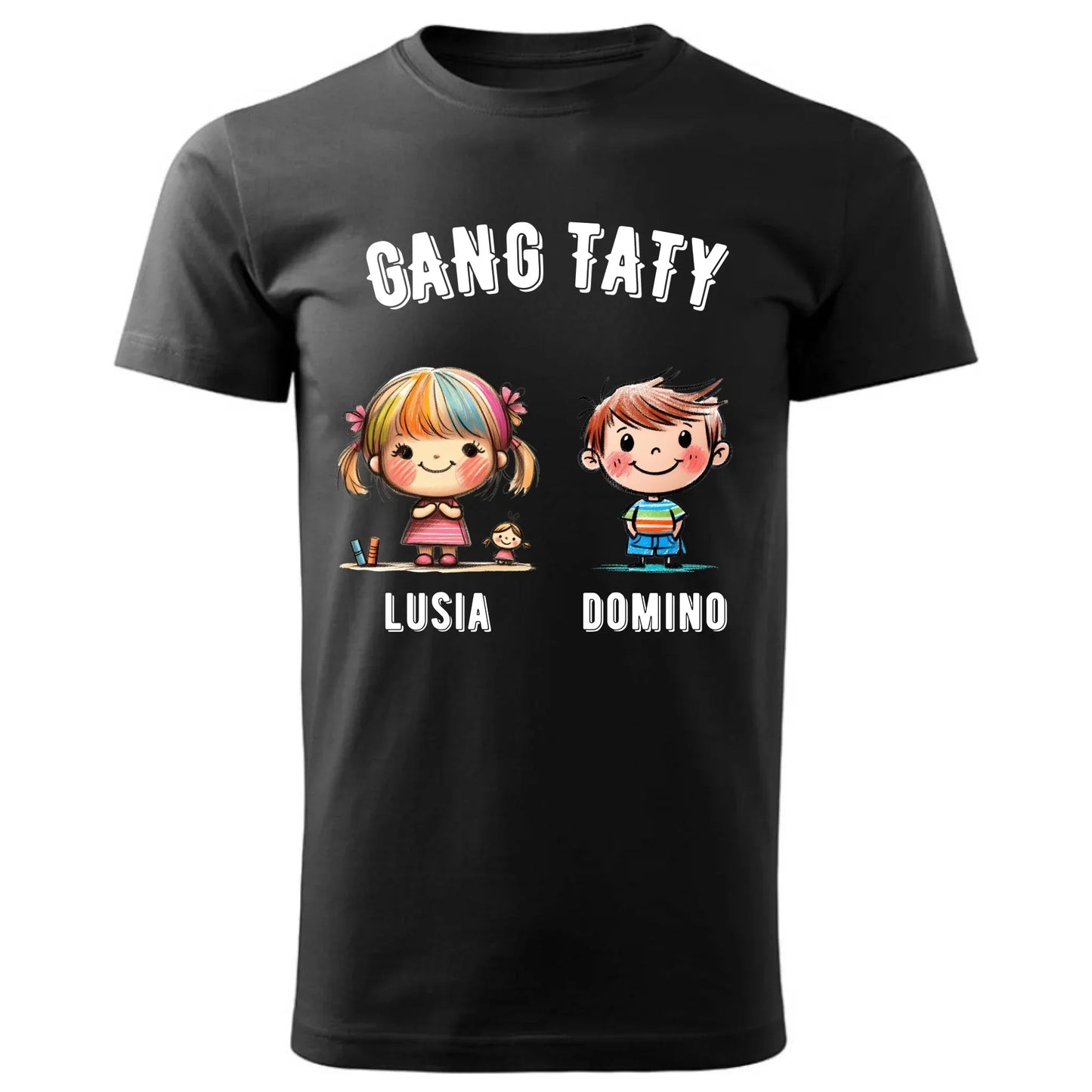 Gang Taty | Personalizowana czarna koszulka dla taty z imionami dzieci DT09 - StoryCups.pl