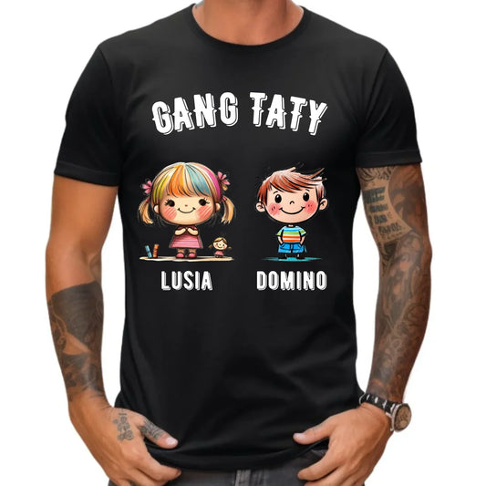 Gang Taty | Personalizowana czarna koszulka dla taty z imionami dzieci DT09 - StoryCups.pl