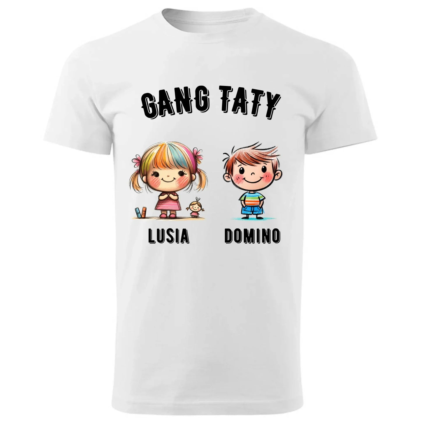Gang Taty | Personalizowana biała koszulka dla taty z imionami dzieci DT09 - StoryCups.pl