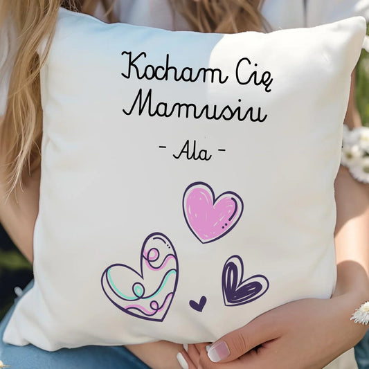 Kocham Cię Mamusiu personalizacja | Poduszka prezent dla mamy DM05 - StoryCups.pl