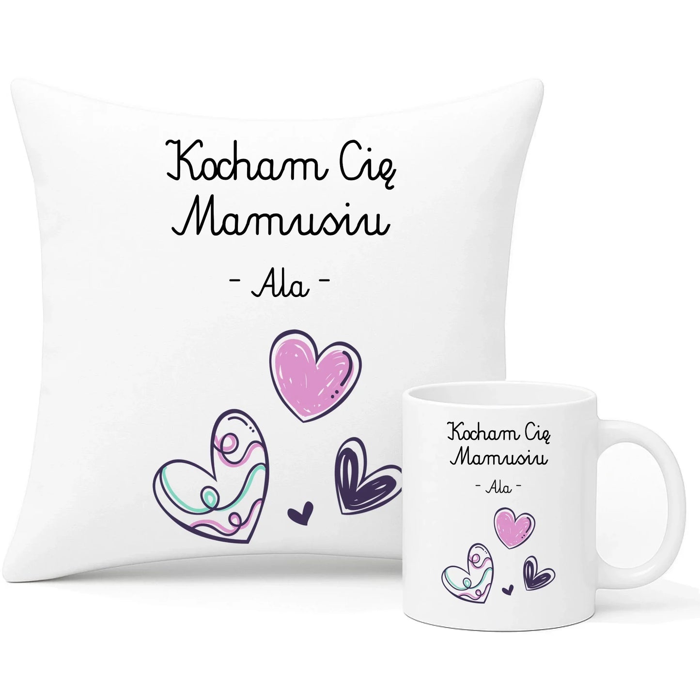 Kocham Cię Mamusiu personalizacja | Zestaw poduszka i kubek prezent dla mamy DM05 - StoryCups.pl