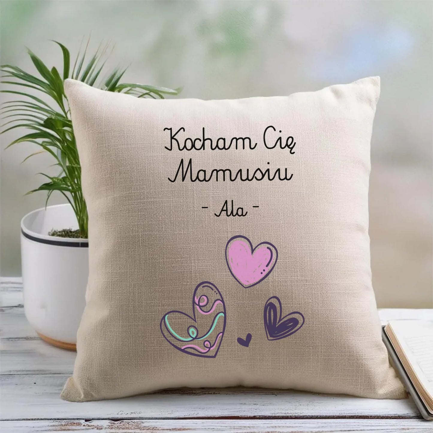 Kocham Cię Mamusiu personalizacja | Poduszka prezent dla mamy DM05 - StoryCups.pl