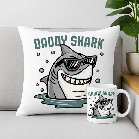 Daddy shark | Zestaw poduszka i kubek dla taty DT15 - StoryCups.pl