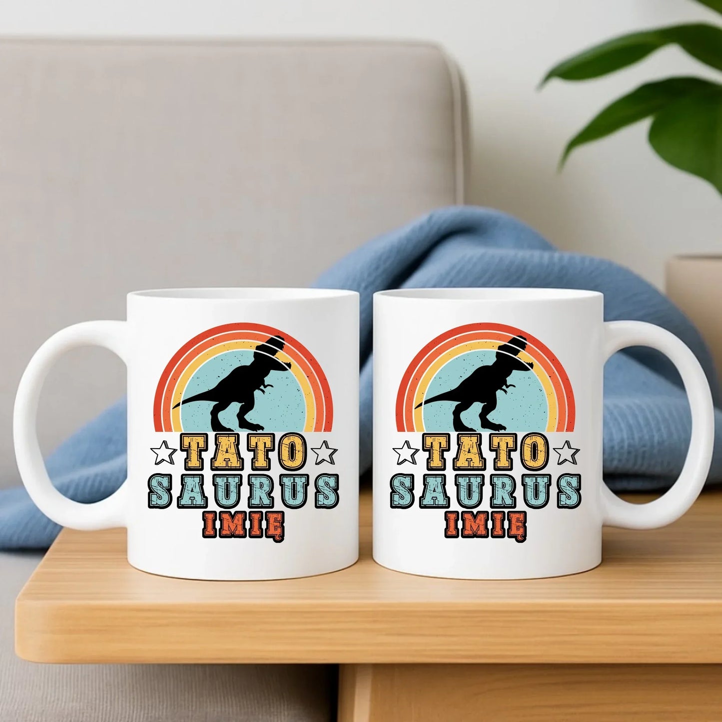 Tatosaurus + imię | Zestaw poduszka i kubek dla taty DT03 - StoryCups.pl