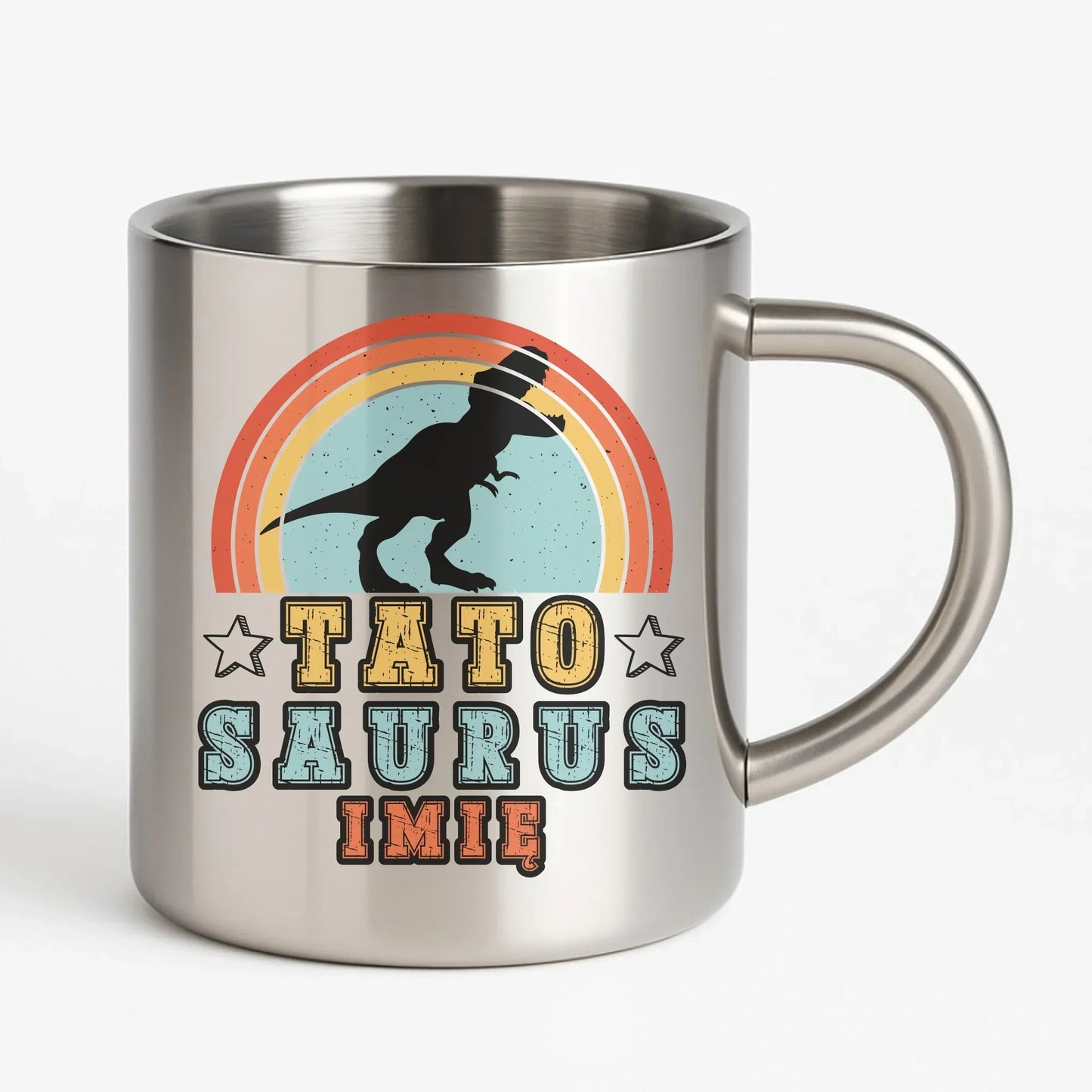 Tatosaurus + imię | Metalowy kubek dla taty DT03 - StoryCups.pl