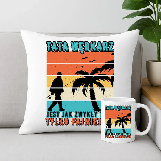Tata wędkarz | Zestaw poduszka i kubek na prezent DT06 - StoryCups.pl