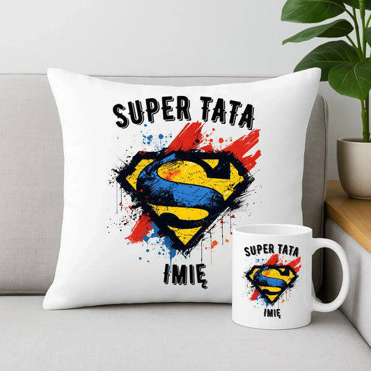 Super Tata imię | Zestaw poduszka i kubek dla taty DT07 - StoryCups.pl