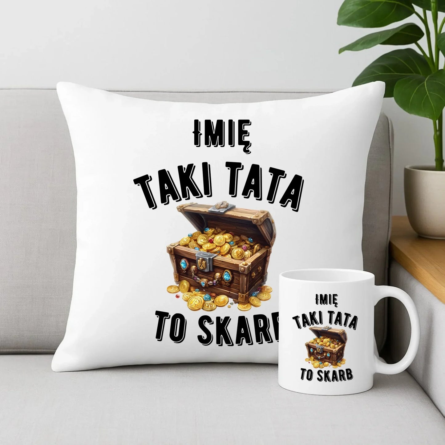 Taki tata to skarb | Zestaw poduszka i kubek dla taty DT10 - StoryCups.pl