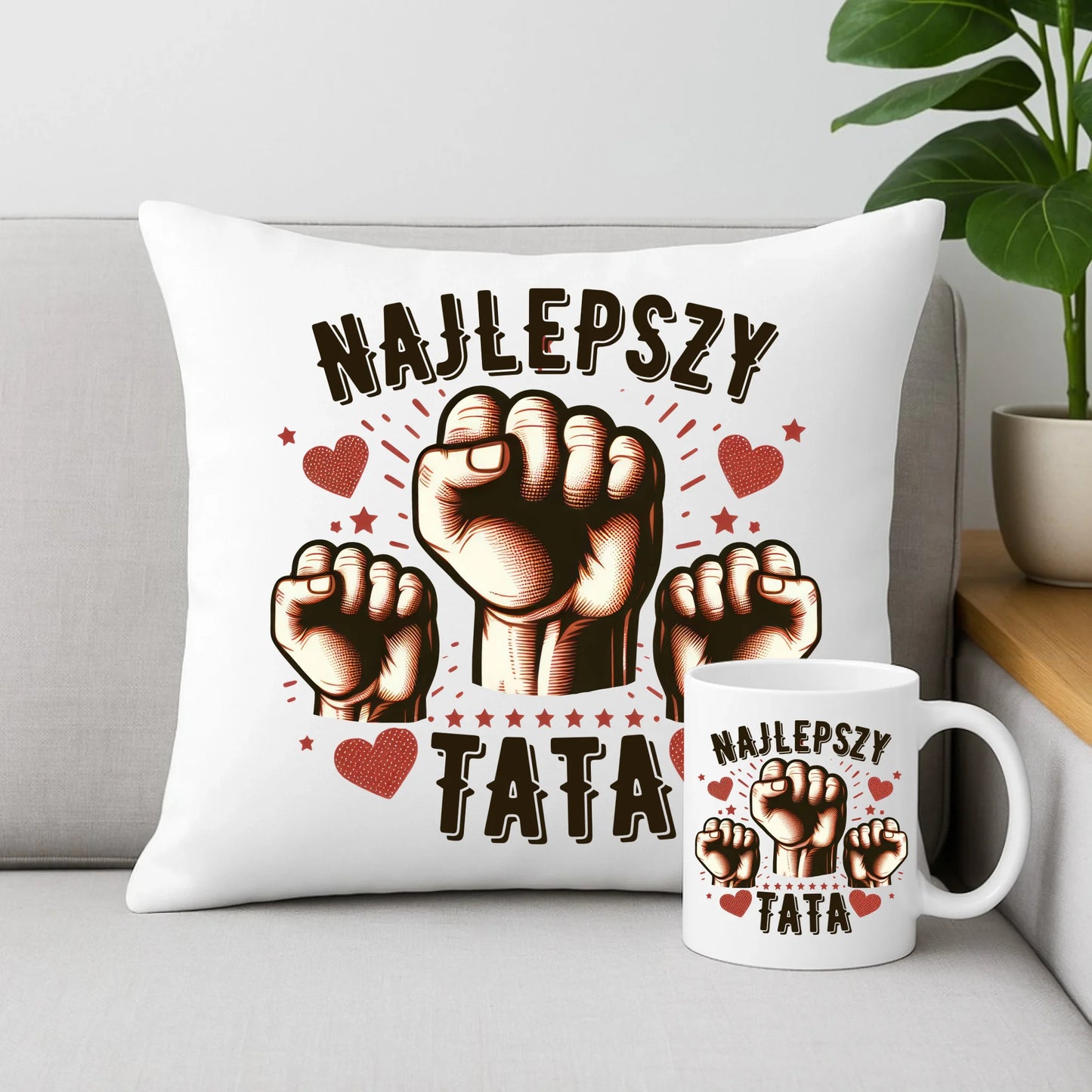 Zestaw prezentowy dla taty poduszka i kubek z nadrukiem Dzień Ojca
