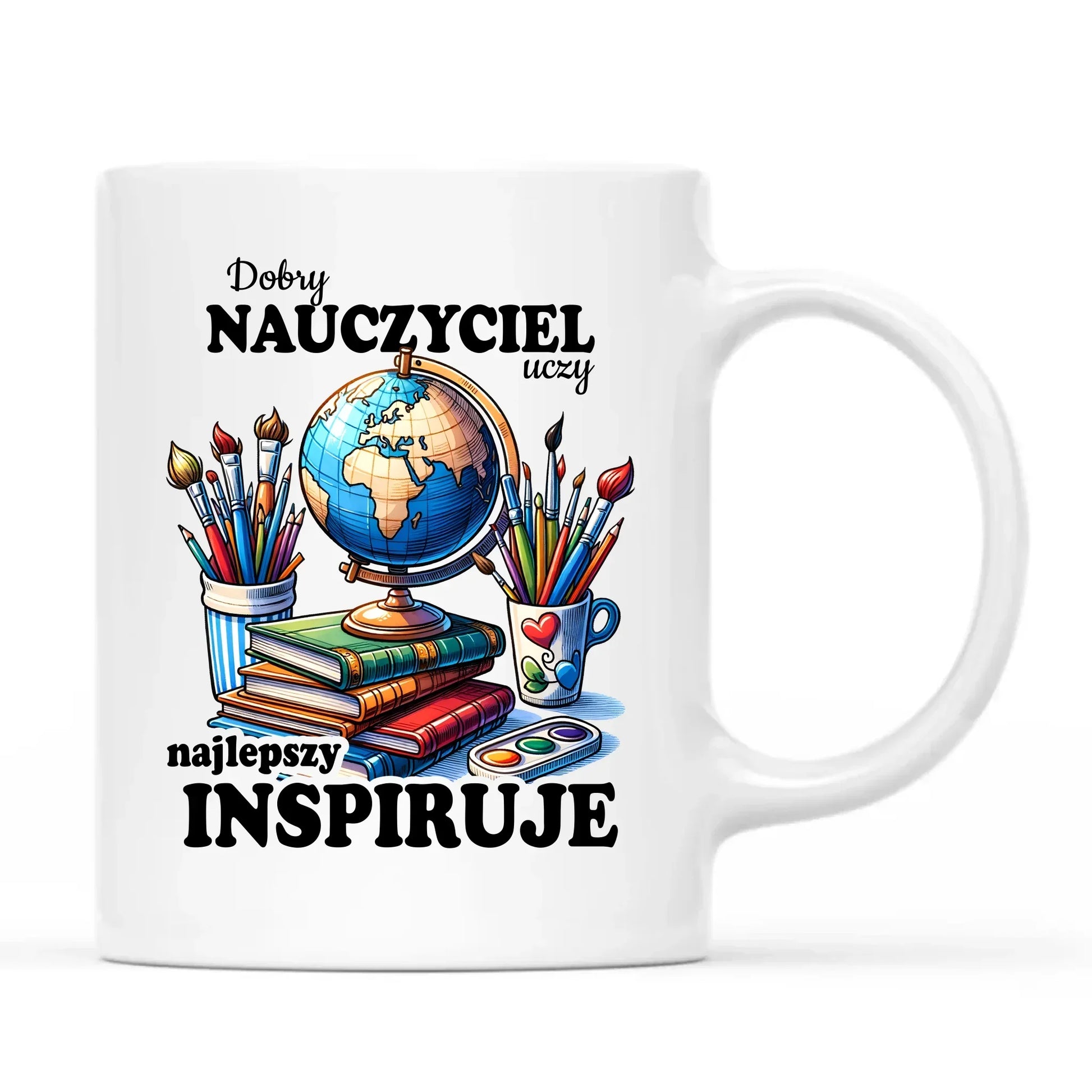 Najlepszy nauczyciel inspiruje | Kubek prezent dla nauczyciela N72 - StoryCups.pl
