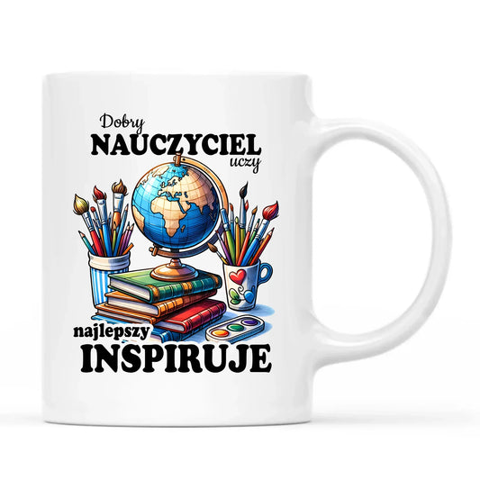 Najlepszy nauczyciel inspiruje | Kubek prezent dla nauczyciela N72 - StoryCups.pl