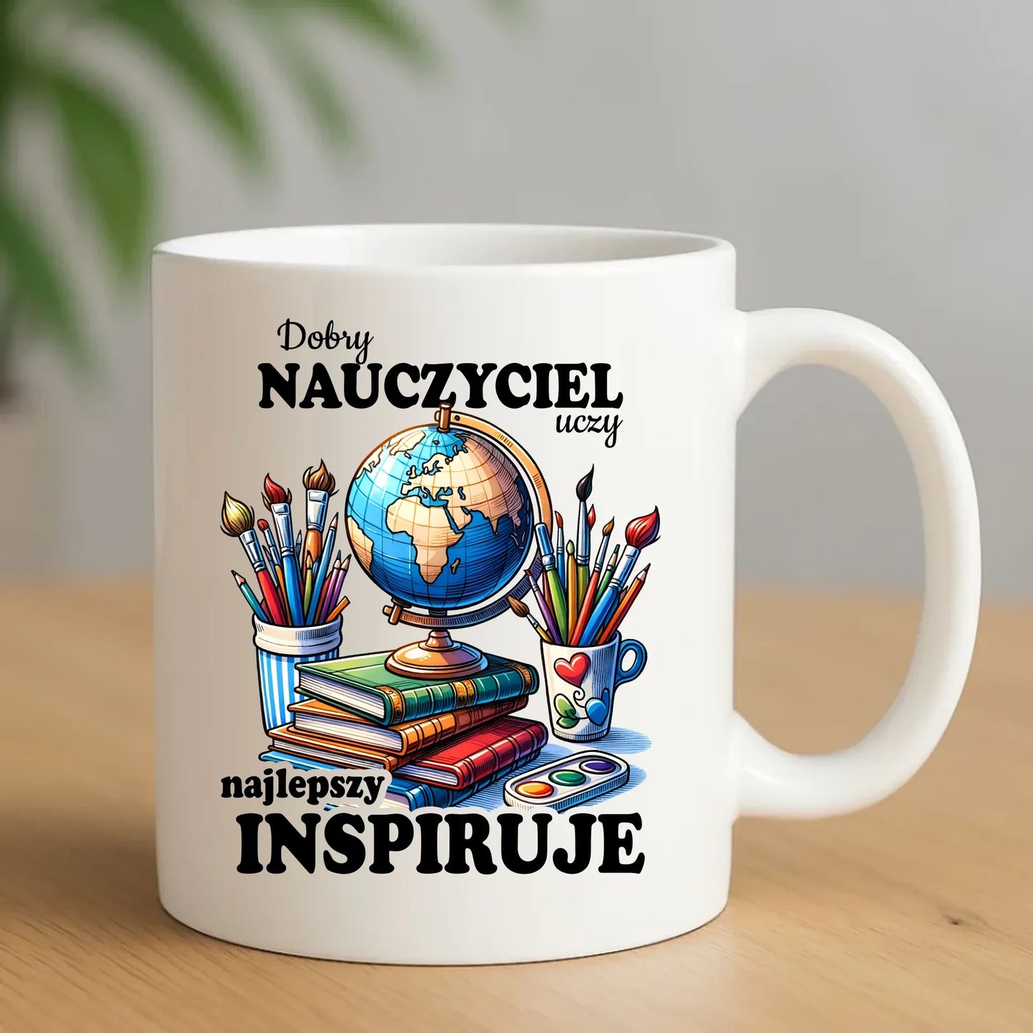 Najlepszy nauczyciel inspiruje | Kubek prezent dla nauczyciela N72 - StoryCups.pl