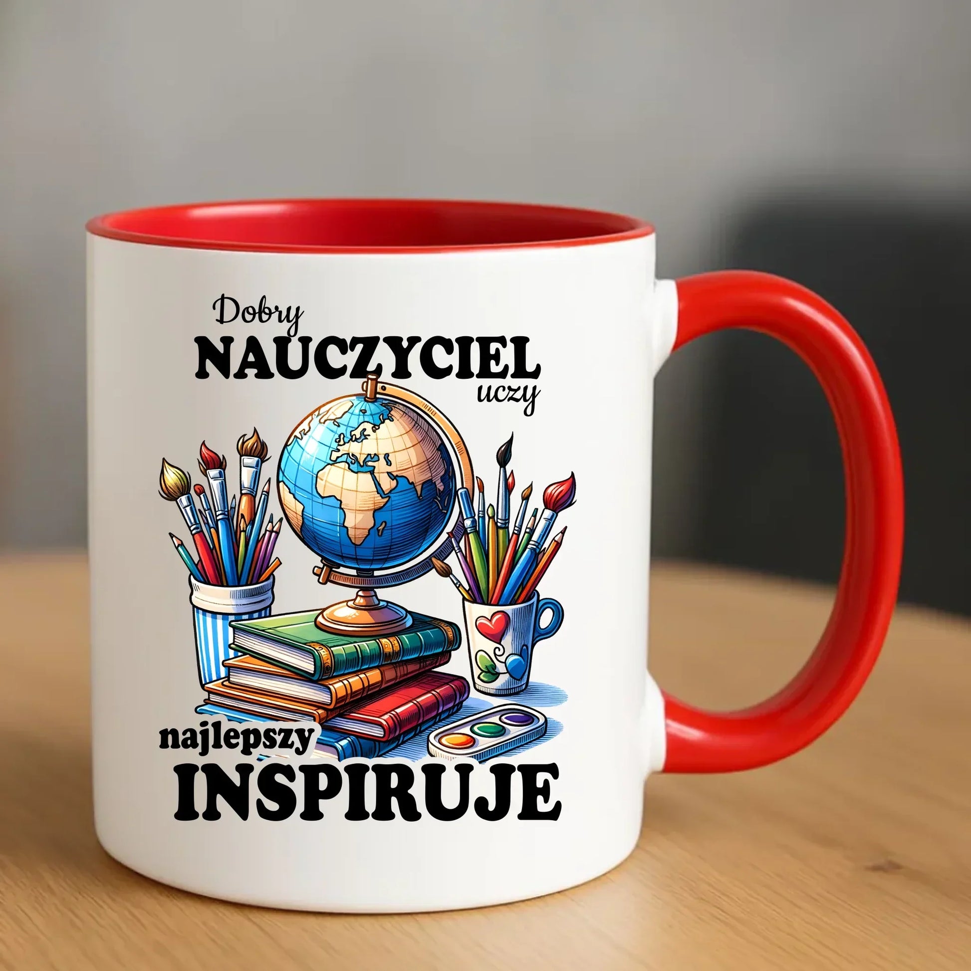 Najlepszy nauczyciel inspiruje | Kubek prezent dla nauczyciela N72 - StoryCups.pl