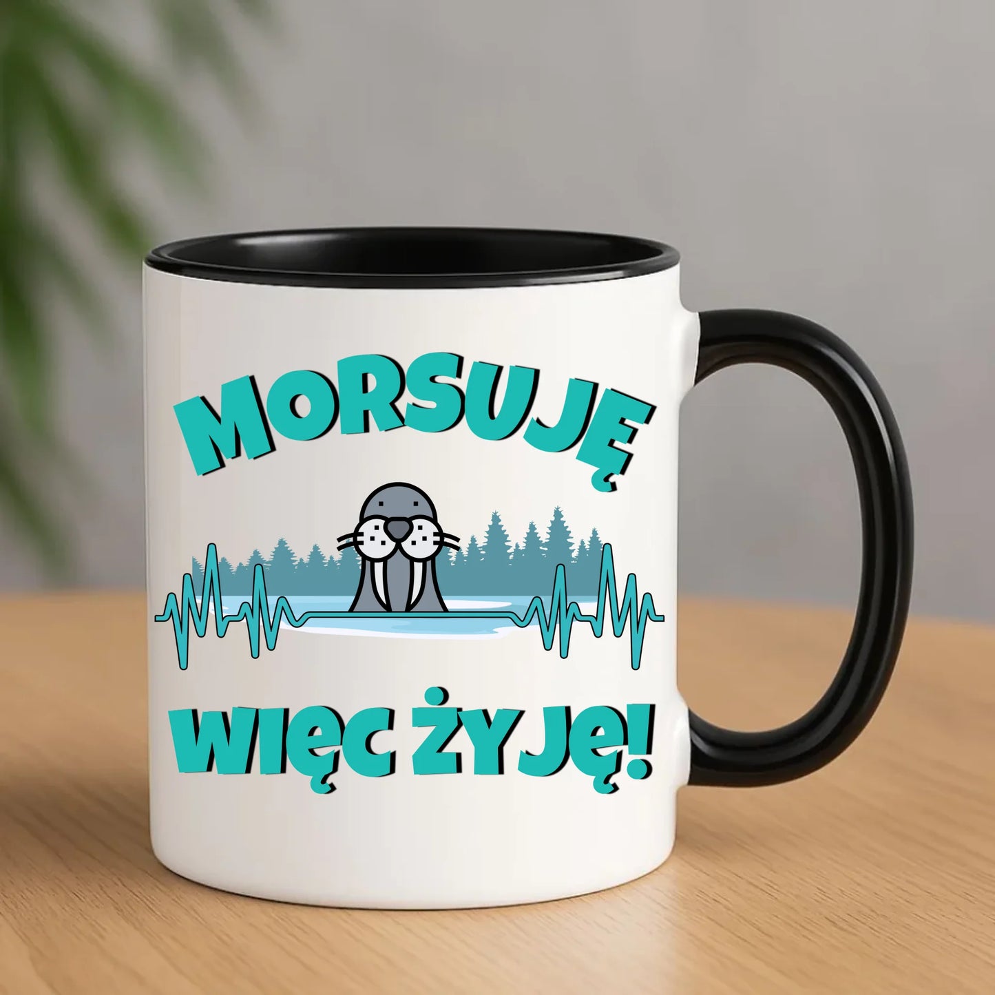 Ceramiczny czarny kubek z nadrukiem na prezent