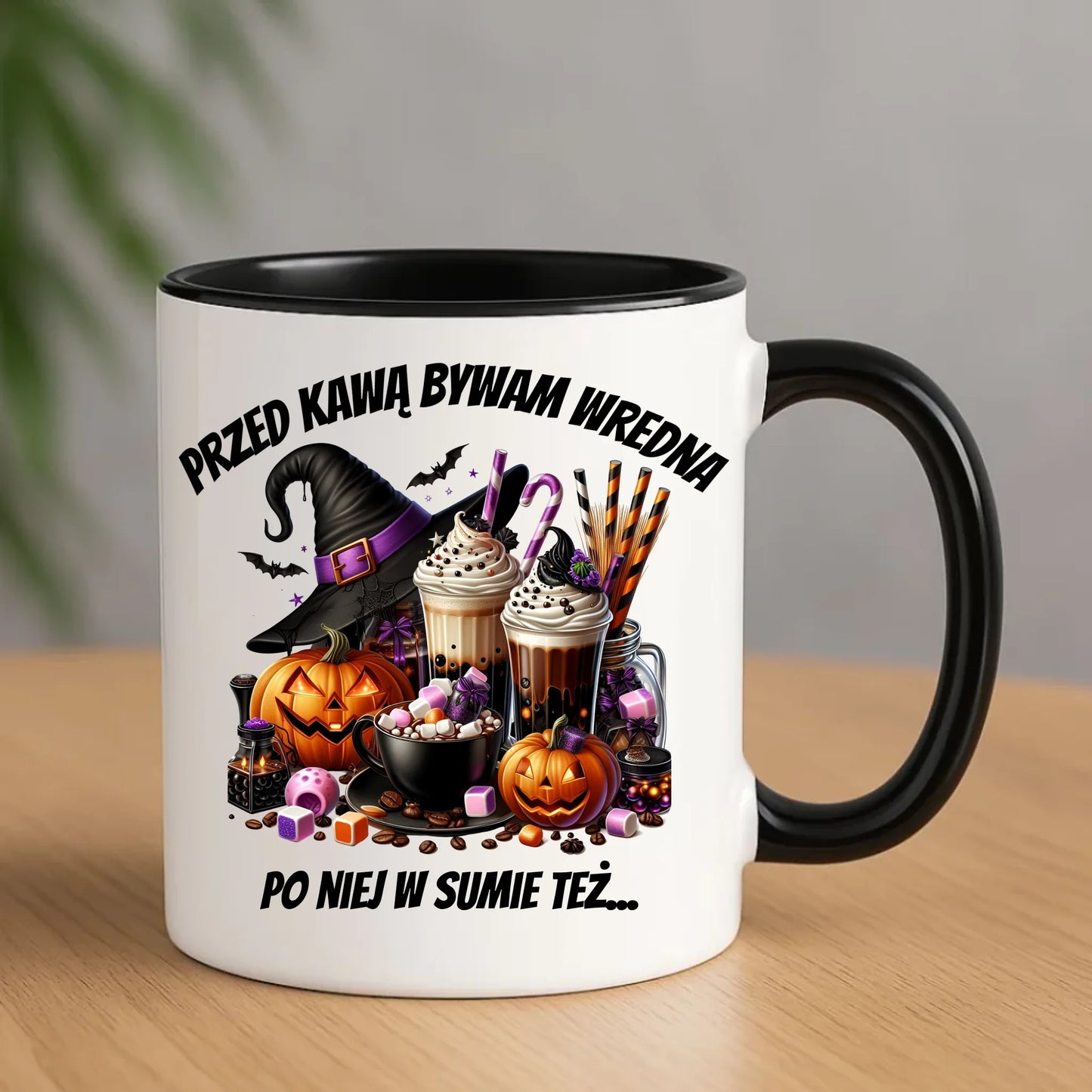 Ceramiczny czarny kubek z nadrukiem na prezent