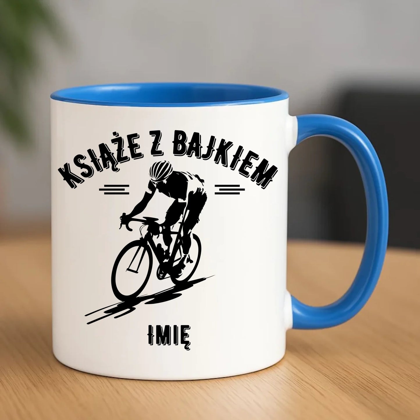 Ceramiczny niebieski kubek z nadrukiem na prezent