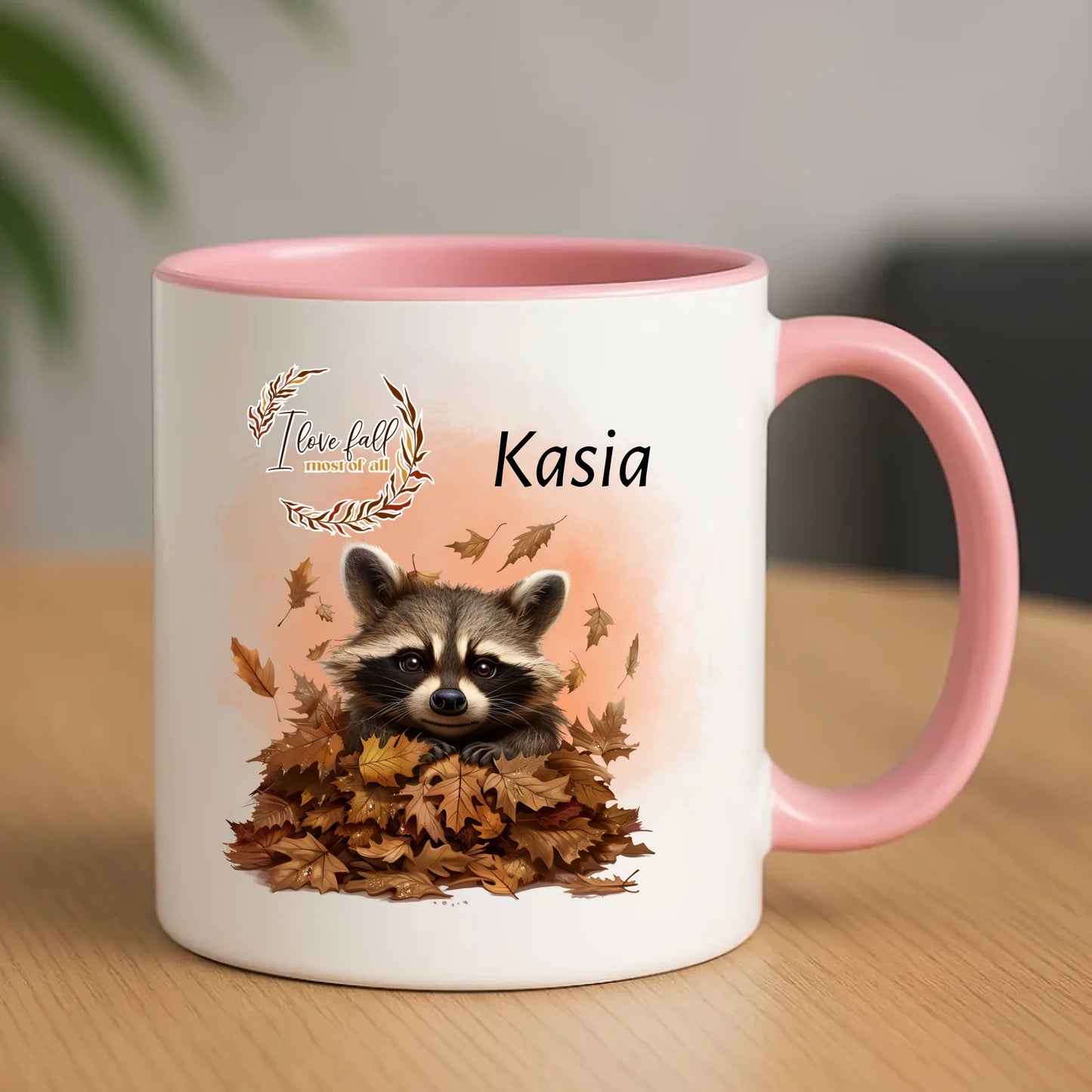 Ceramiczny różowy kubek z nadrukiem na prezent