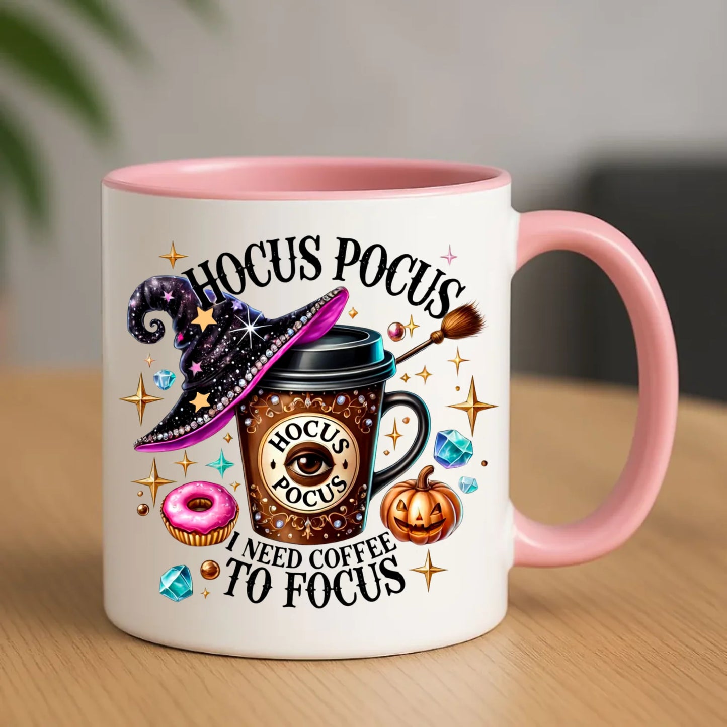 Ceramiczny różowy kubek z nadrukiem na prezent