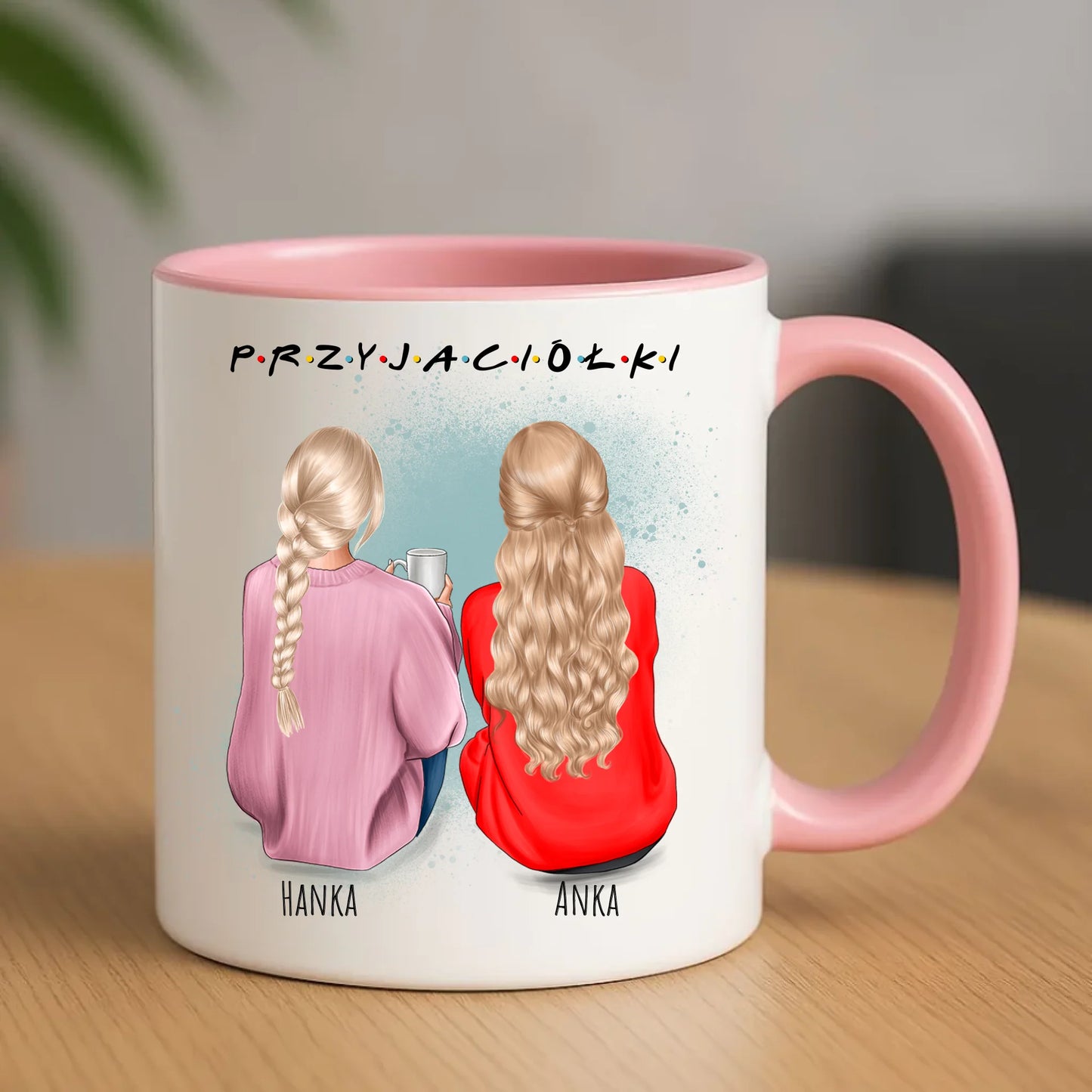 Ceramiczny różowy kubek z nadrukiem na prezent