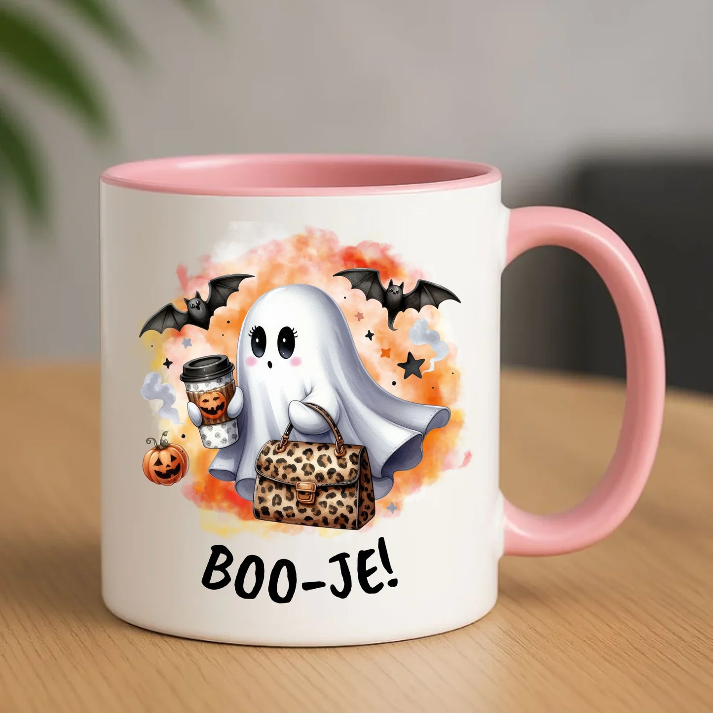 Ceramiczny różowy kubek z nadrukiem na prezent