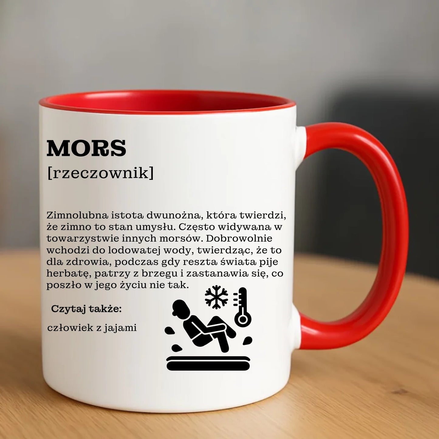 Ceramiczny czerwony kubek z nadrukiem na prezent