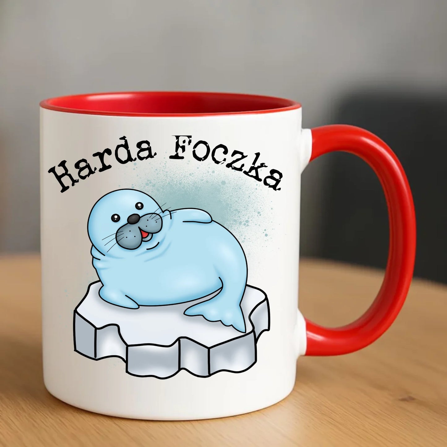 Ceramiczny czerwony kubek z nadrukiem na prezent