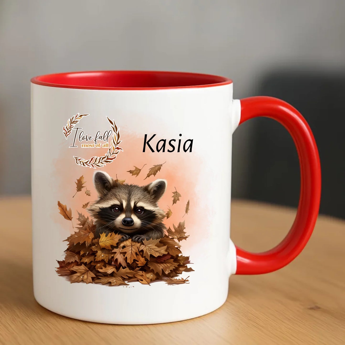 Ceramiczny czerwony kubek z nadrukiem na prezent