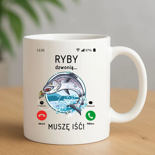 Ryby dzwonią muszę iść | Kubek wędkarza D37 - StoryCups.pl