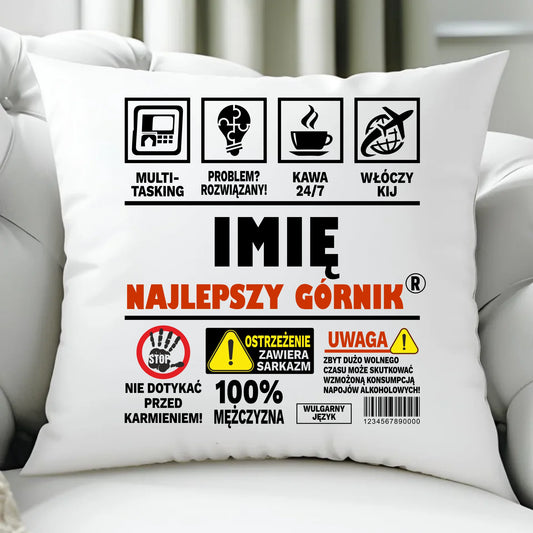 Poduszka - prezent dla górnika - Najlepszy górnik 24/7 - personalizowana G11 - StoryCups.pl