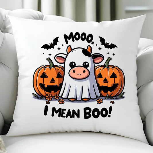 Poduszka na Halloween - Mooo I mean Boo! - z dynią i duchem HL14 - StoryCups.pl