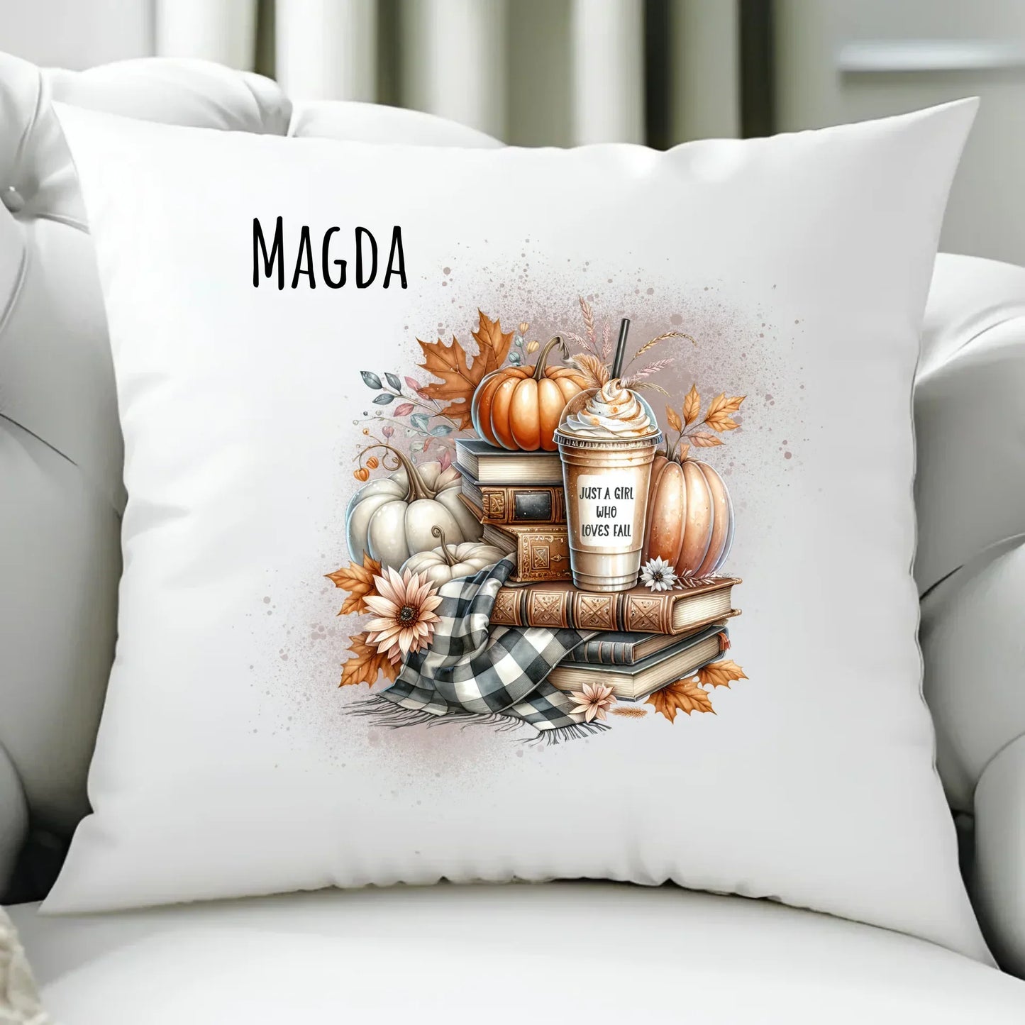 Just a girl who loves fall | Personalizowana poduszka dla jesieniary JS14 - StoryCups.pl