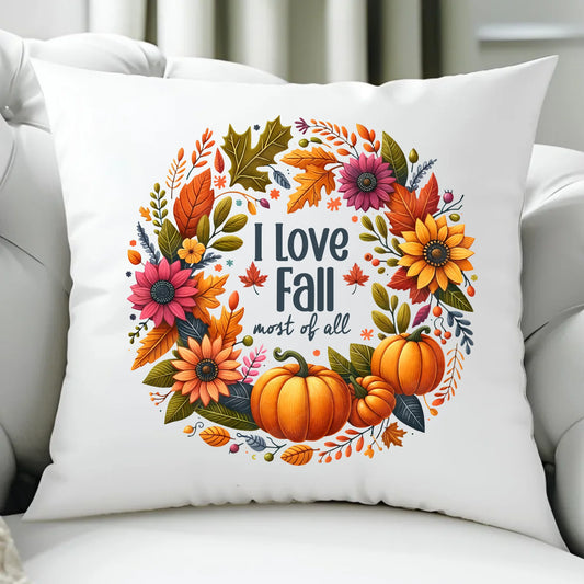 Poduszka jesienna - Kocham jesień - dynia z liśćmi JS03 - StoryCups.pl