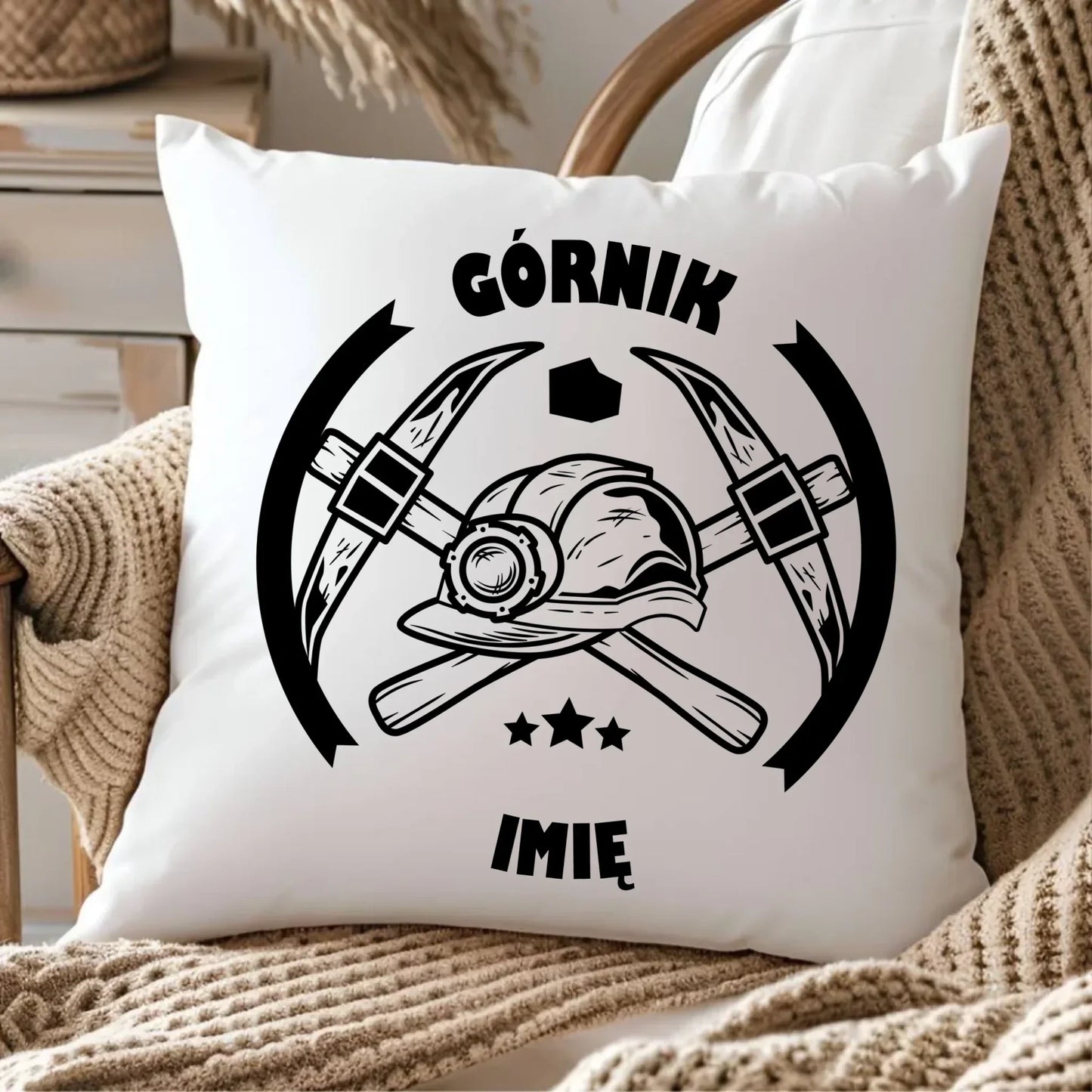 Górnik imię | Personalizowana poduszka dla górnika na prezent G04 - StoryCups.pl