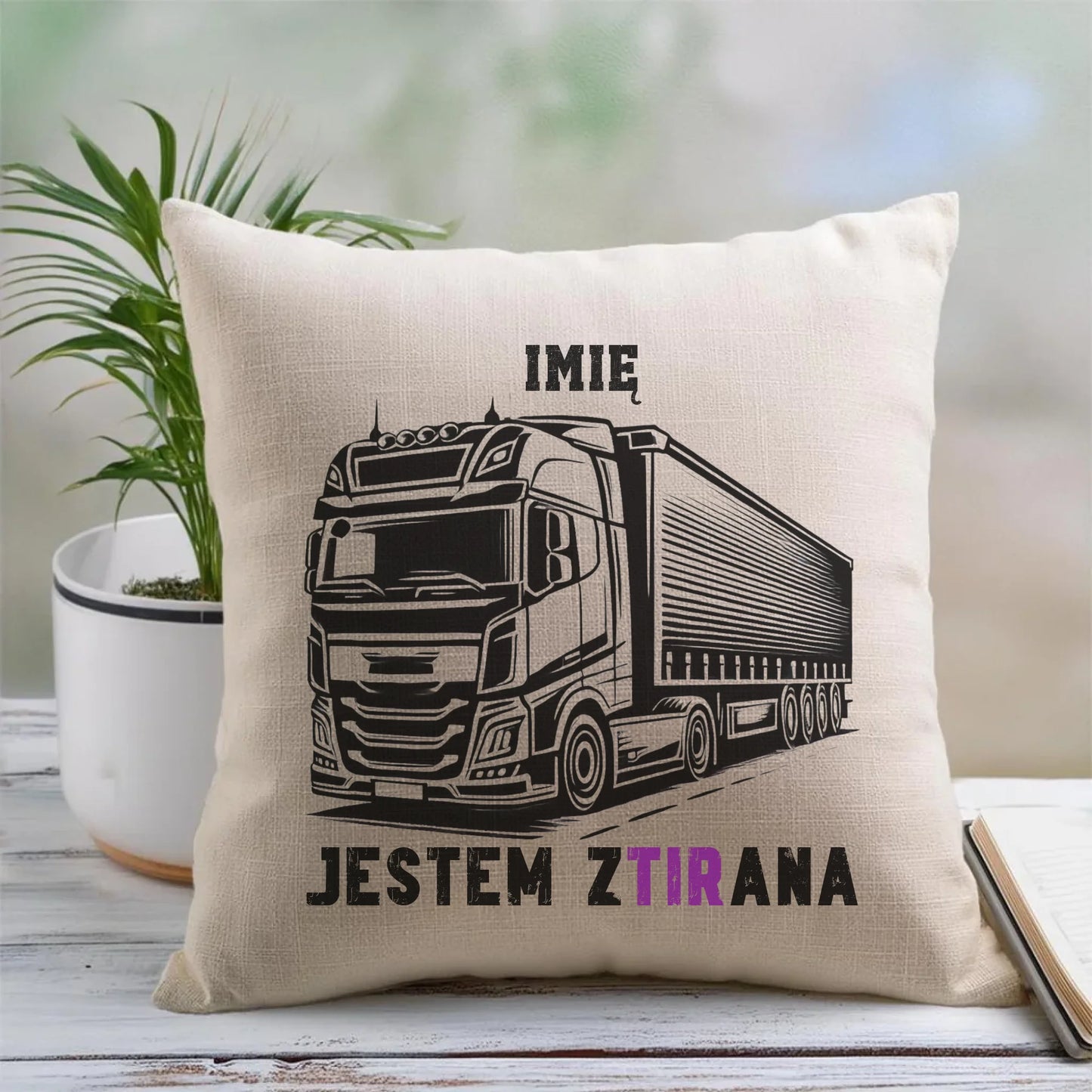 Lniana poduszka z nadrukiem na prezent 45cm