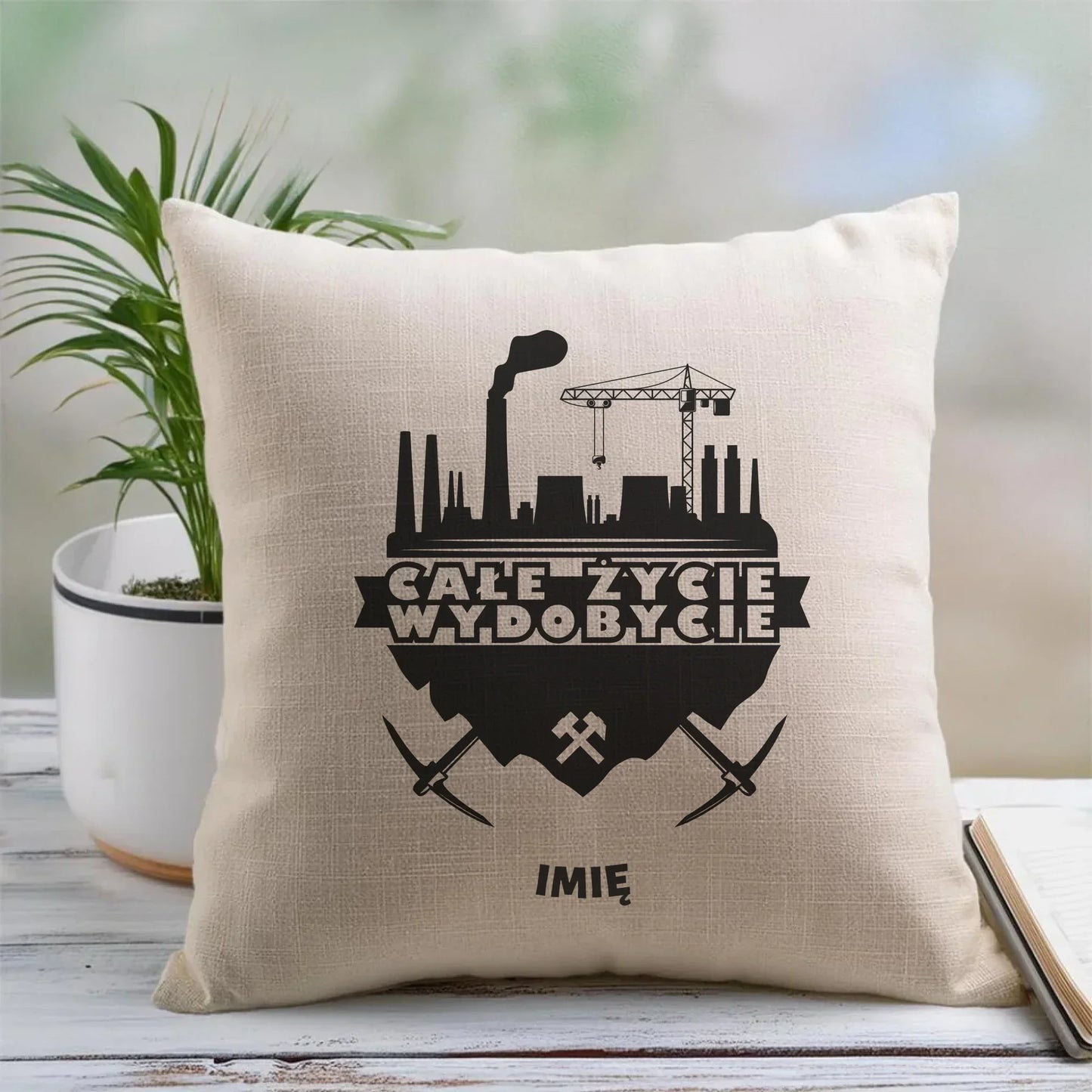 Całe życie wydobycie imię | Personalizowana poduszka dla górnika G09 - StoryCups.pl