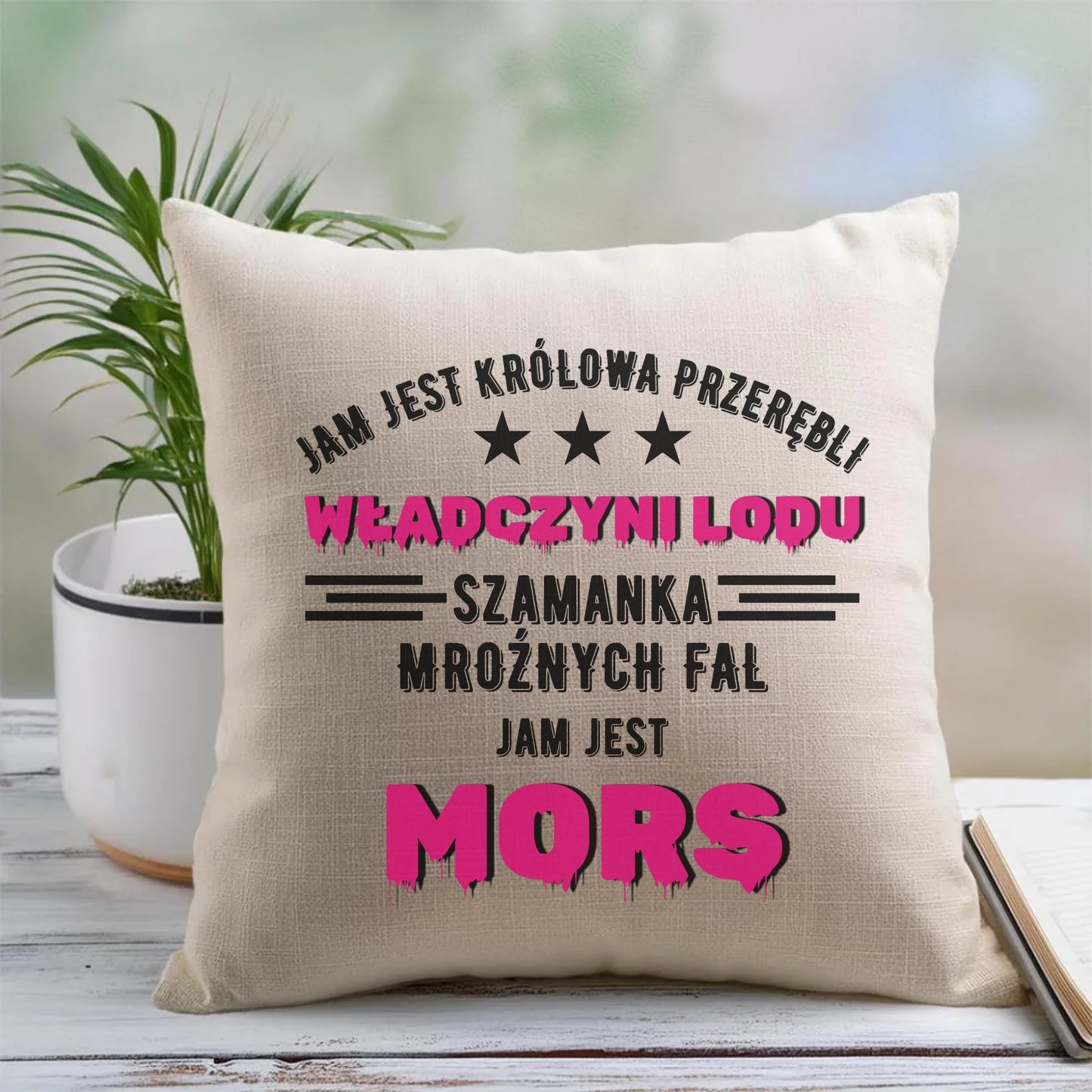 Lniana poduszka z nadrukiem na prezent 45cm