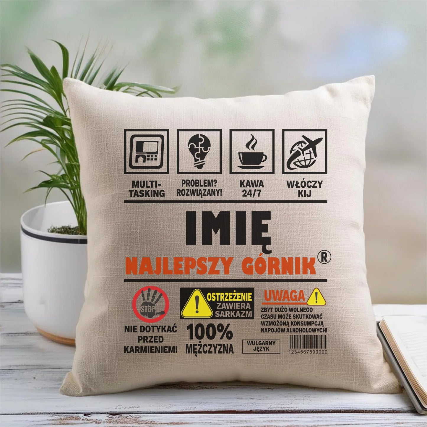 Lniana poduszka z nadrukiem na prezent 45cm