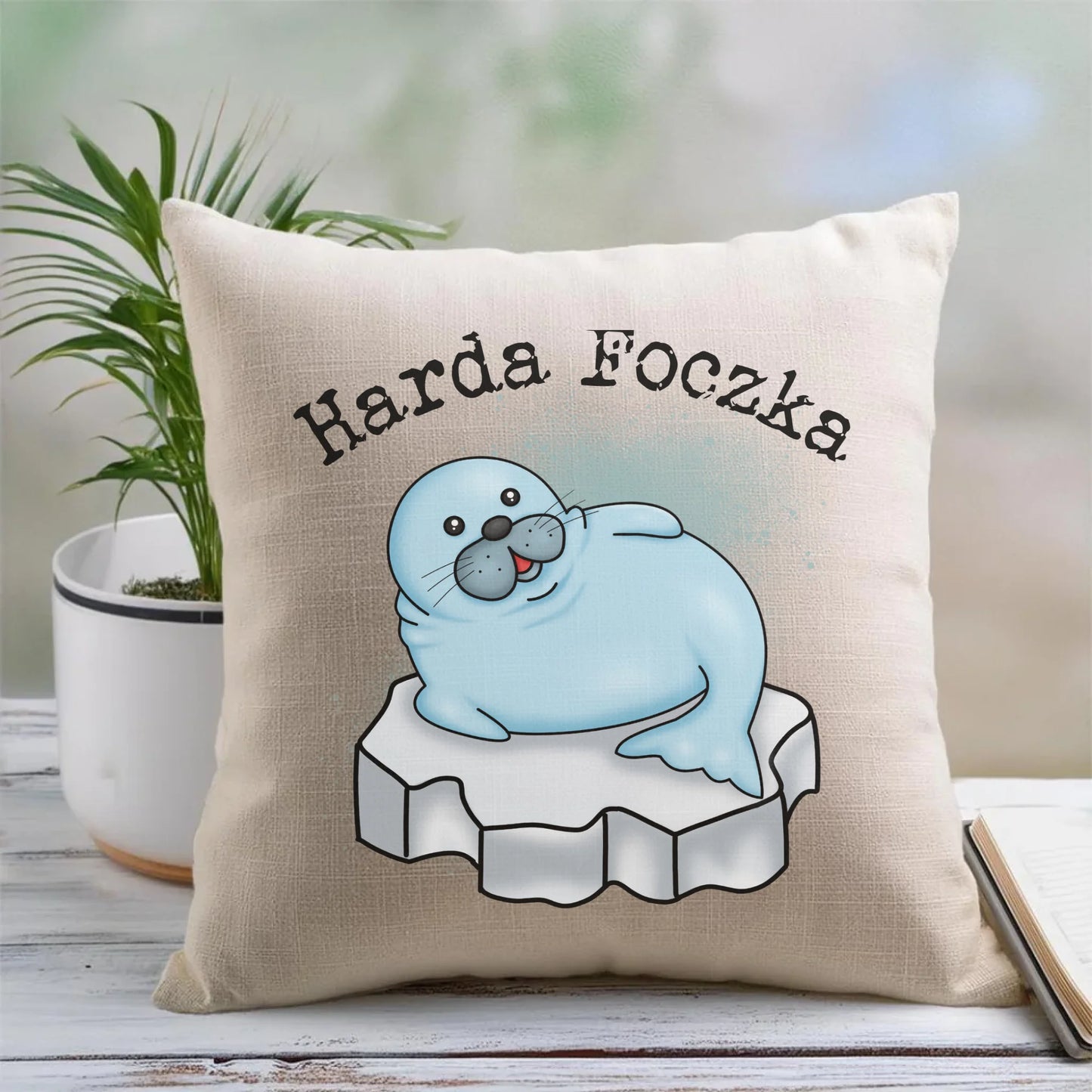 Lniana poduszka z nadrukiem na prezent 45cm