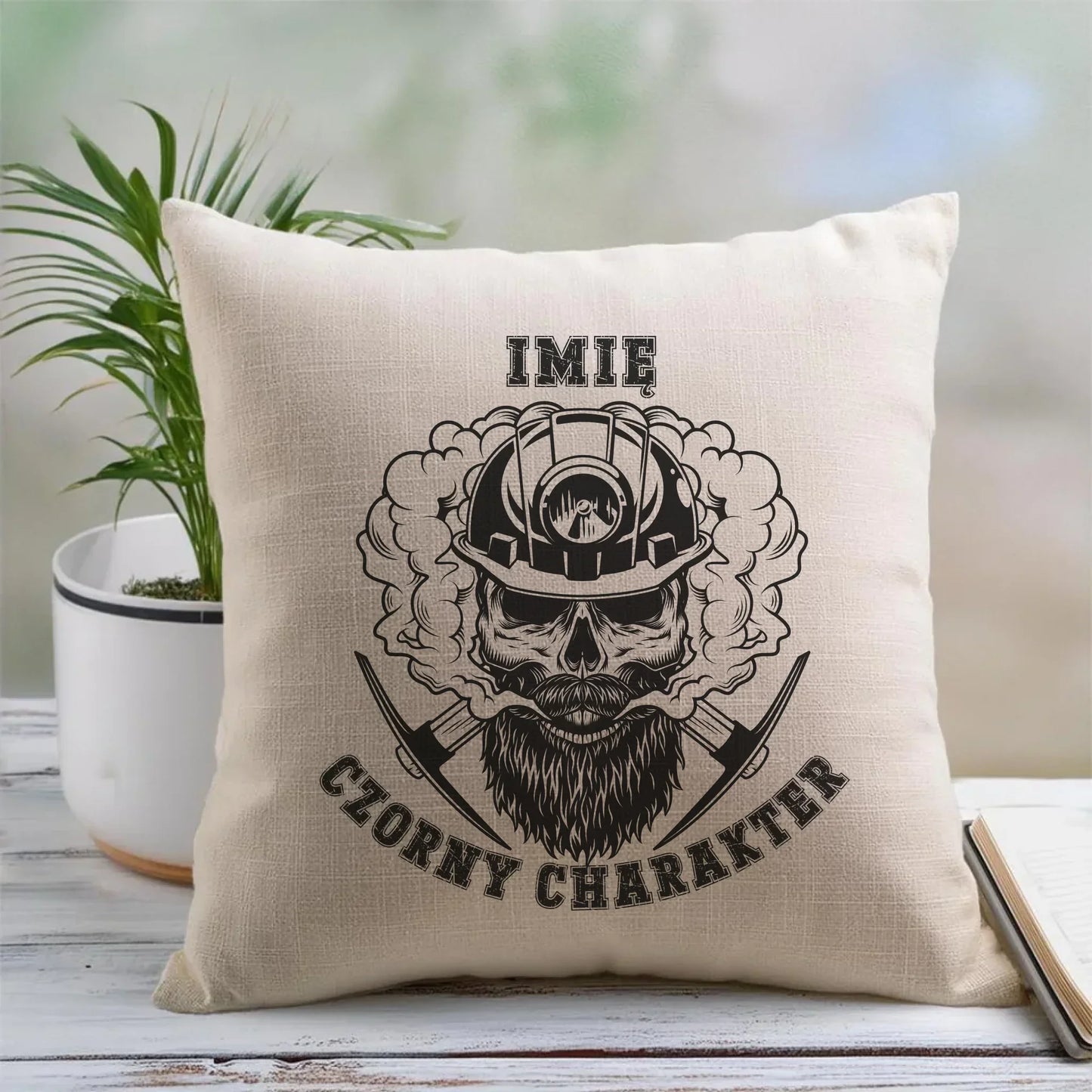 Czorny charakter imię | Personalizowana poduszka dla górnika na prezent G06 - StoryCups.pl