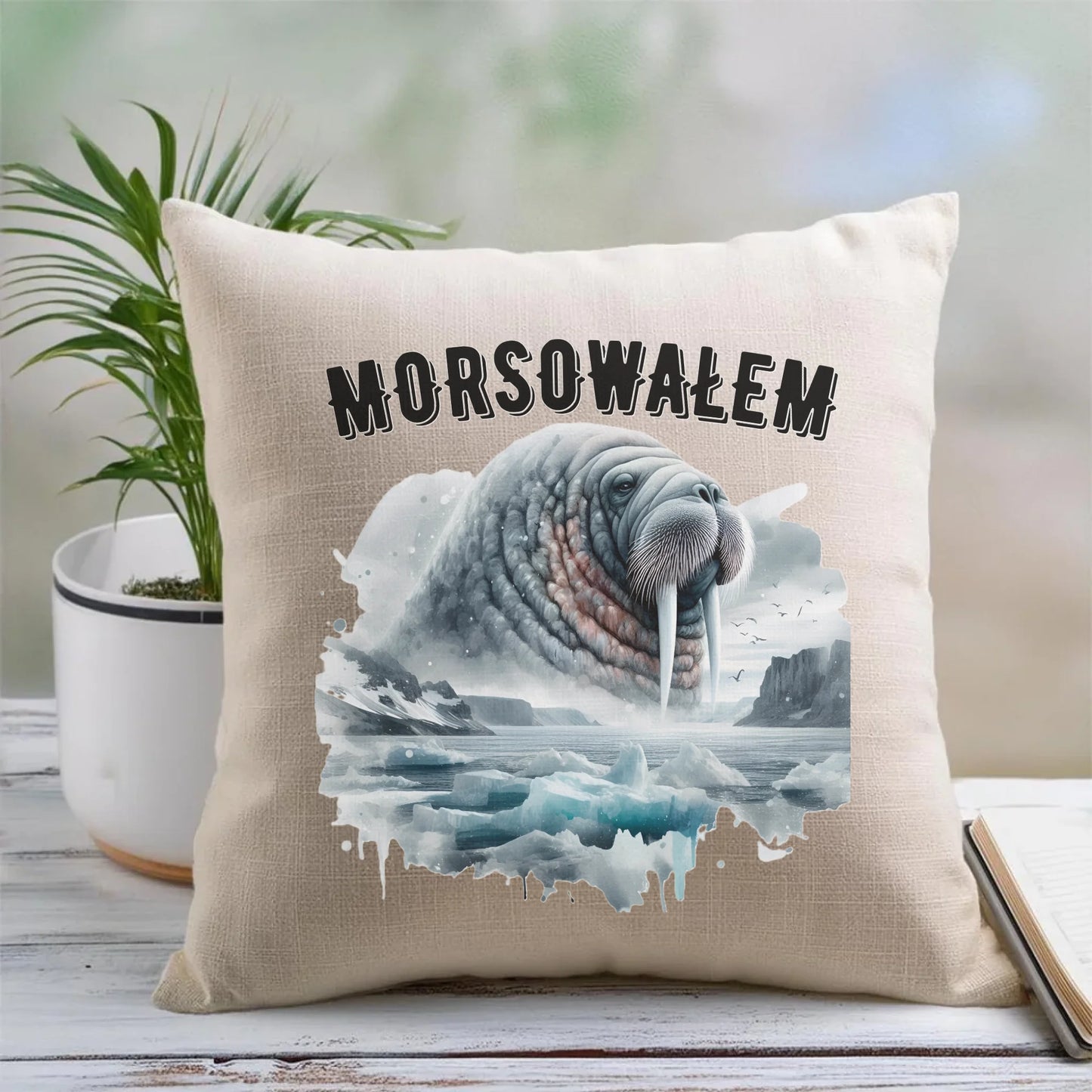 Lniana poduszka z nadrukiem na prezent 45cm