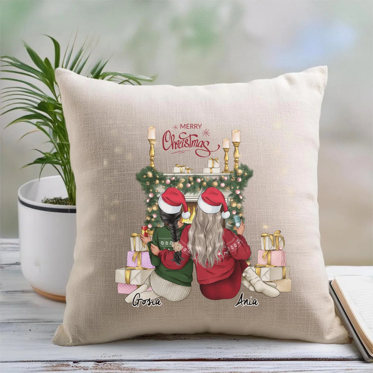 Lniana poduszka z nadrukiem na prezent 45cm