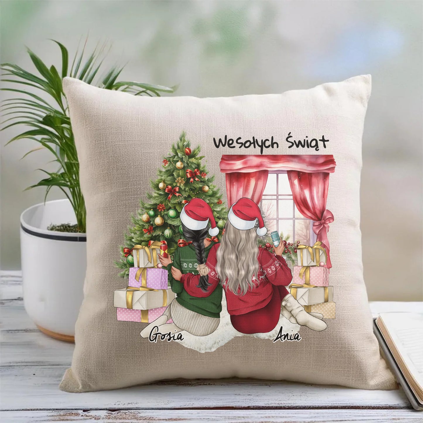 Lniana poduszka z nadrukiem na prezent 45cm