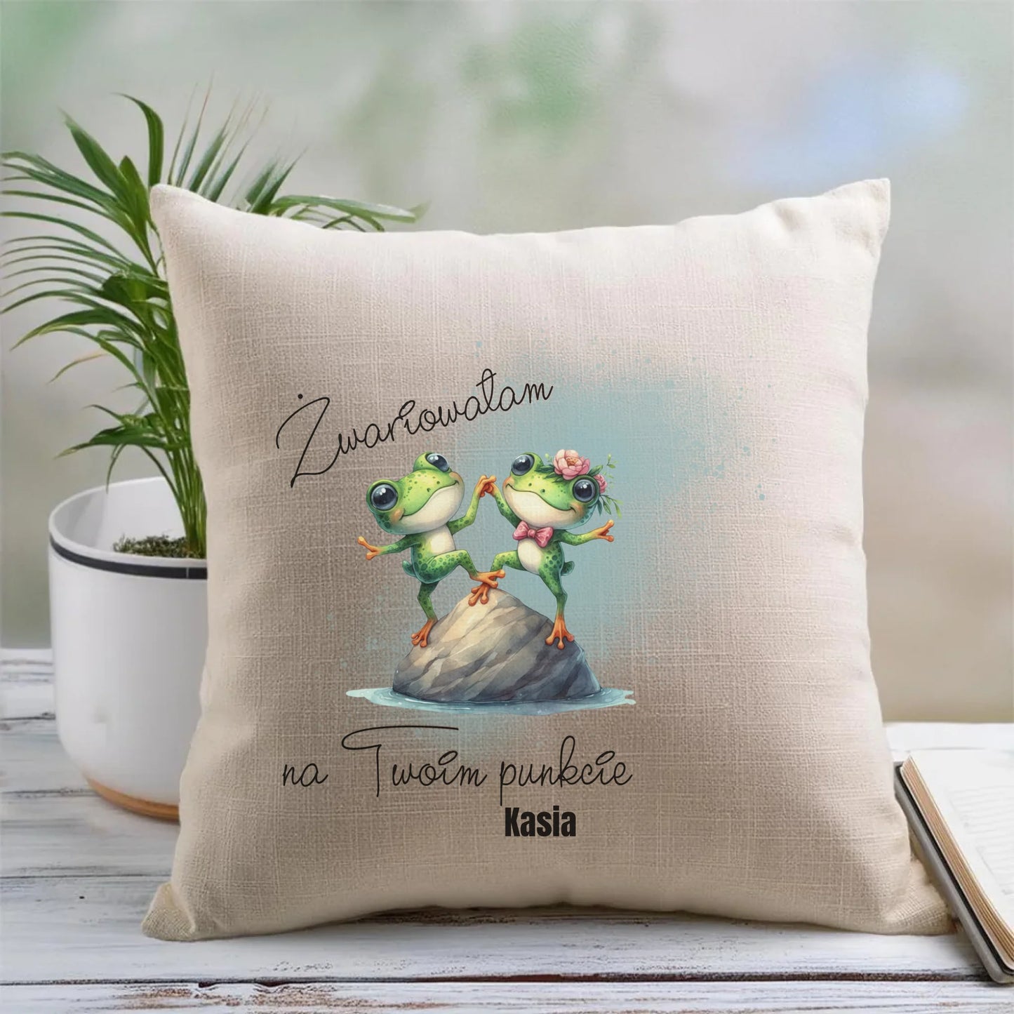 Lniana poduszka z nadrukiem na prezent 45cm