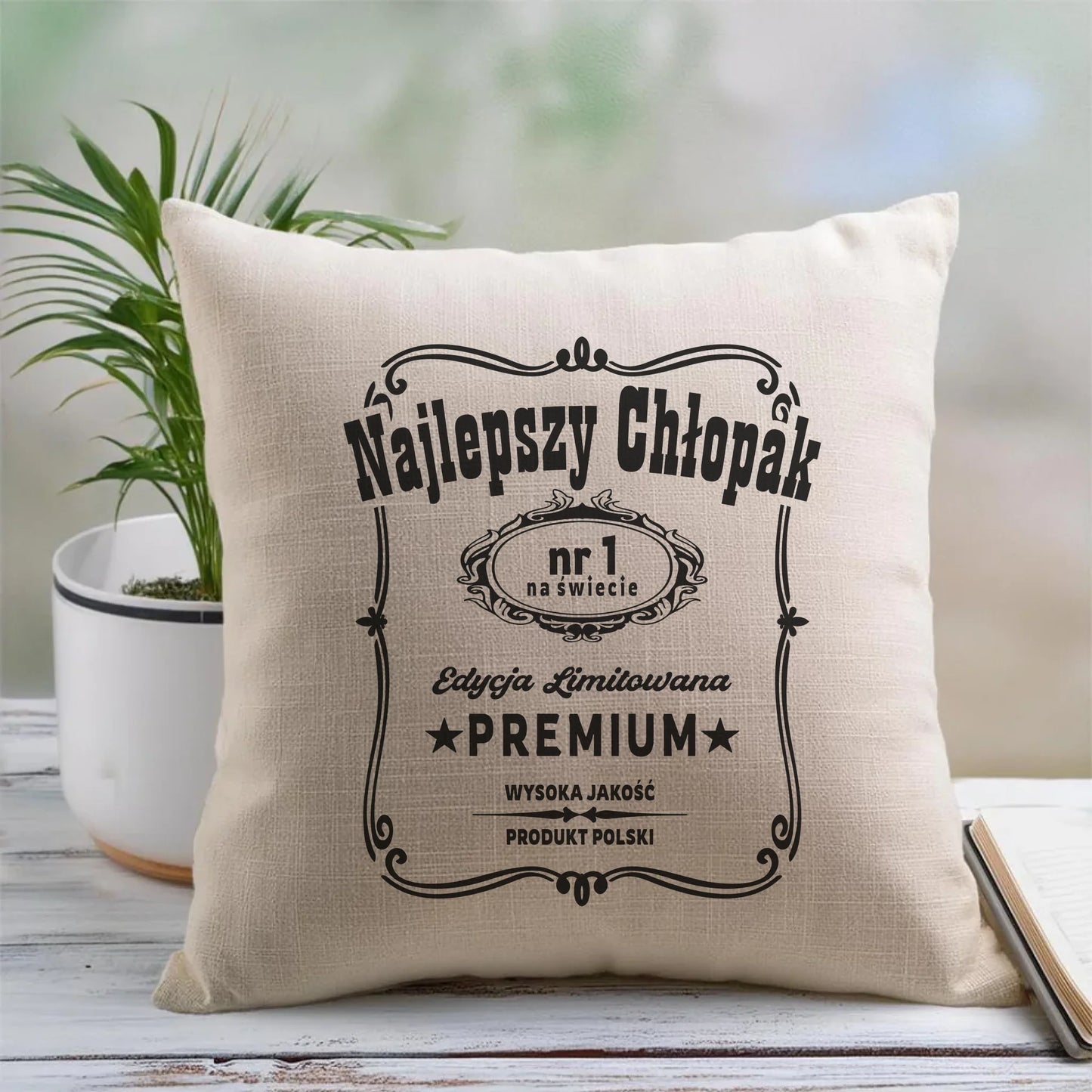 Lniana poduszka z nadrukiem na prezent 45cm