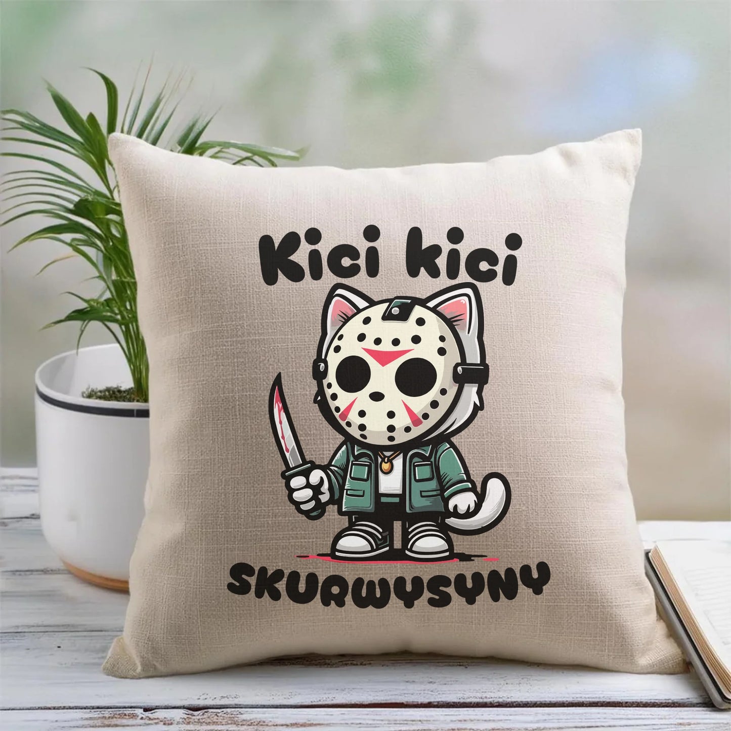 Lniana poduszka z nadrukiem na prezent 45cm