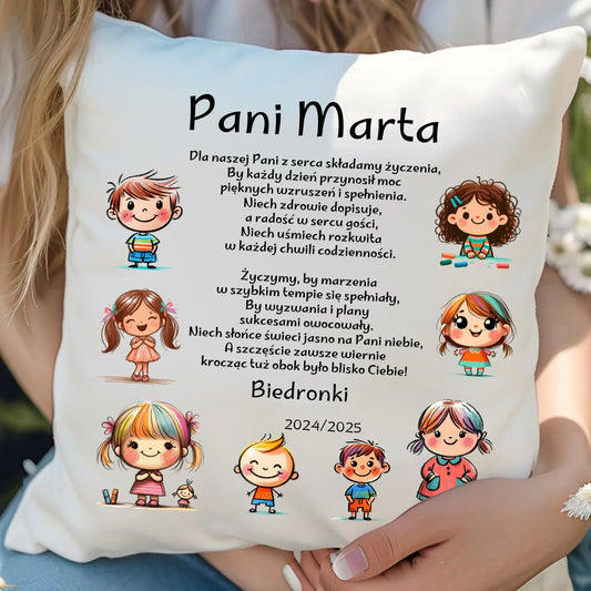 Przedszkolaki | Personalizowana poduszka prezent dla nauczycielki N03 - StoryCups.pl