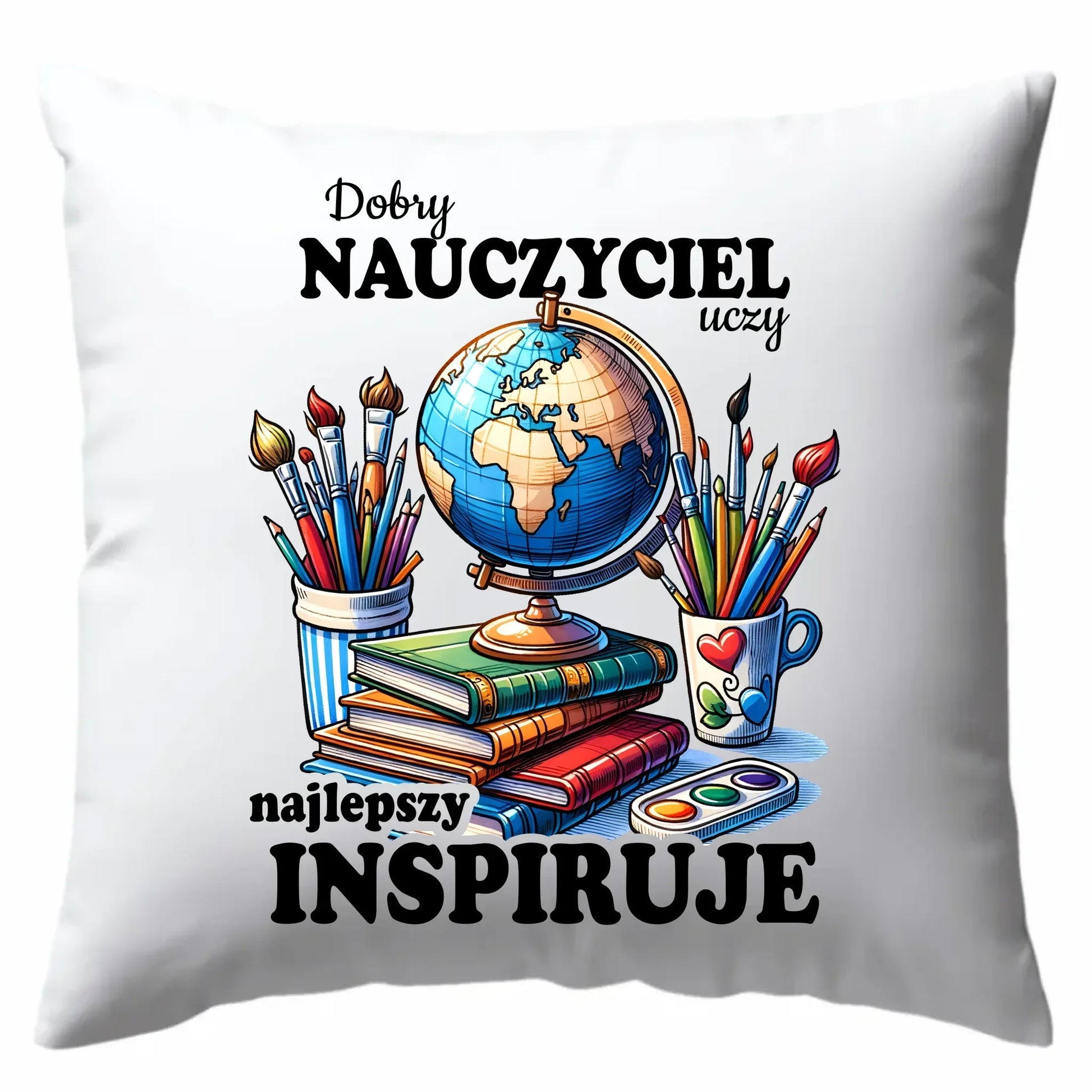 Najlepszy nauczyciel inspiruje | Poduszka prezent dla nauczyciela N72 - StoryCups.pl