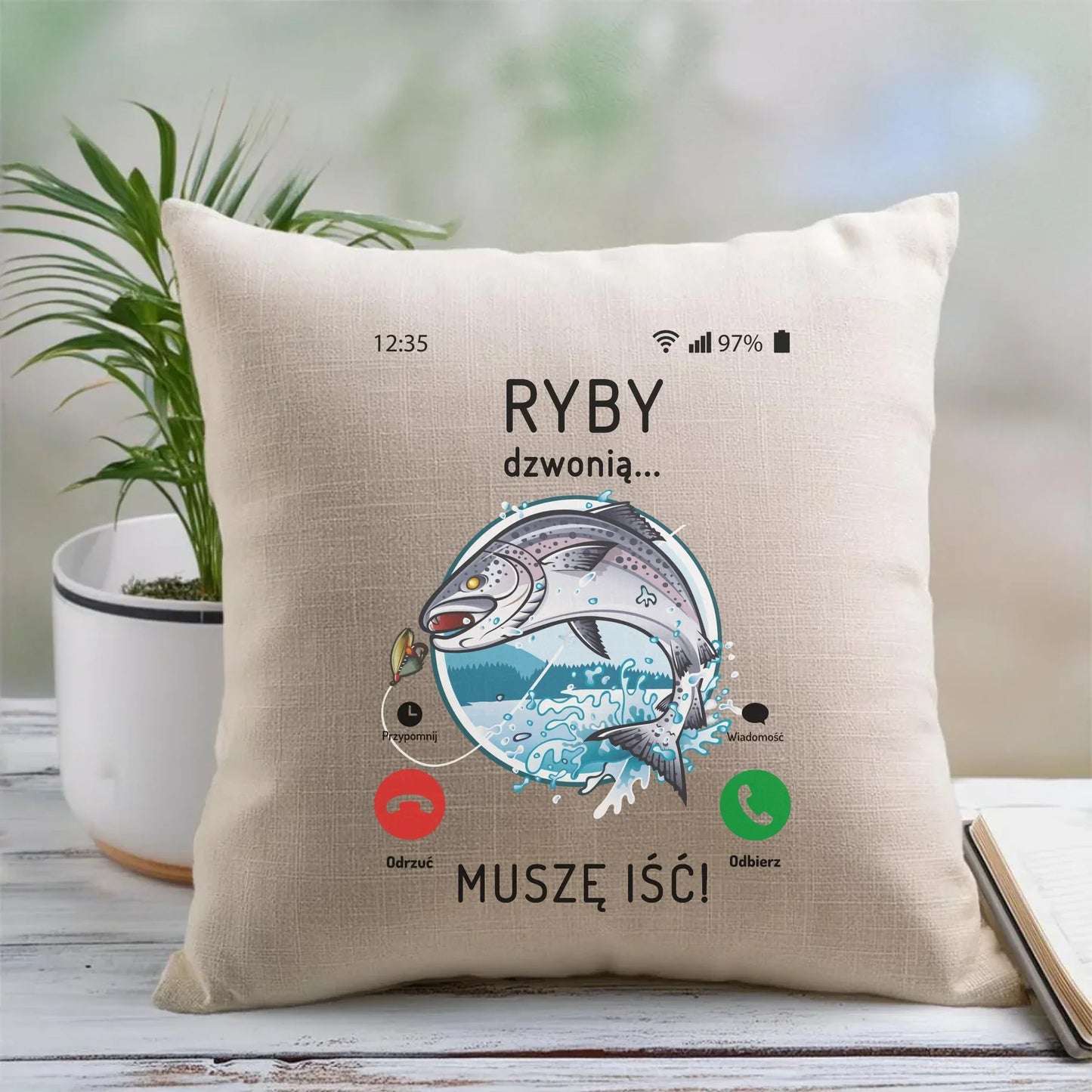 Ryby dzwonią muszę iść | Poduszka dla wędkarza D37 - StoryCups.pl